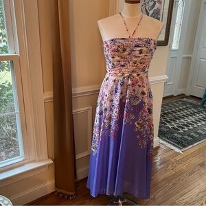WHBM –Size 8 Lavendar Multi Color Floral Strapless Flowing Dress